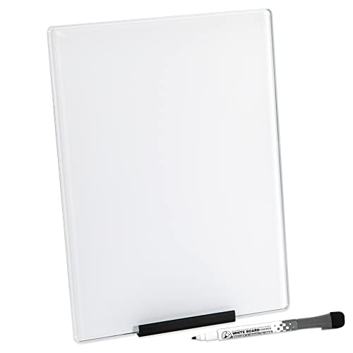 Glass Dry Erase Desktop Doodle Board with Stand and Fine-Tip Marker (White, 9" x 12")