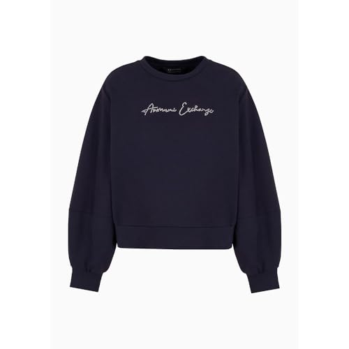 Armani Exchange womens Rhinestone Script Logo Crewneck Pullover Sweatshirt