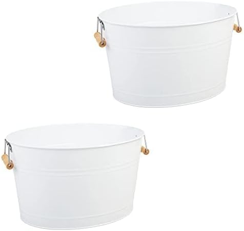 mDesign Large Metal Beverage Tub Oval Cooler for Beer, Wine, Ice, and Drinks - Portable 4.75 Gallon/18 Liter Cold Drink Tr...