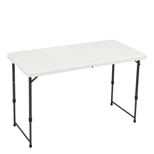 Amazon Basics 4 Foot Rectangular Folding Dining Table, 4 Adjustable Height Settings with Carrying Handle, Indoor & Outdoo...
