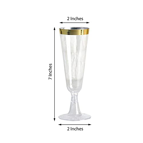 24 pcs 5 oz Clear with Gold Rim Plastic Champagne Flutes Glasses - Clear Drinkware, Plastic Wine Glasses for Weddings Part...