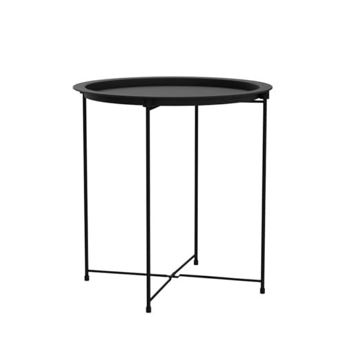 Garden 4 you End Table 2 PCS Metal Side Table Black Round Folding Tray Cyan Sofa Small Accent Fold-able Table, Round End T...