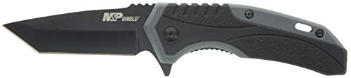Smith & Wesson M&P Shield 6.8in Stainless Steel Assisted Opening Knife with 2.8in Tanto Blade and Rubberized Handle for Ou...