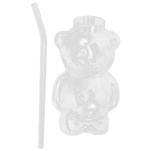 LUOZZY Bear Shaped Glass Cup with Straw Adorable Bear Cocktail Glass Transparent Beverage Drinking Glass Cup for Home Bar ...