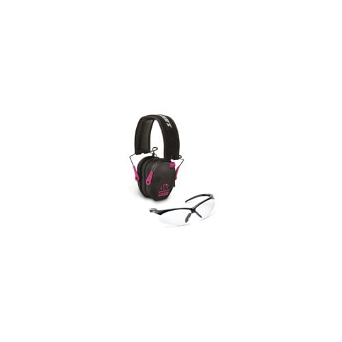 Walker's Razor Slim Electronic Hearing Protection Muffs with Sound Amplification and Suppression and Shooting Glasses Kit, Black/Pink