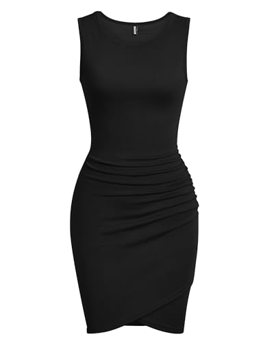 BTFBM Women Summer Dresses 2026 Sleeveless Tank Crew Neck Ruched Bodycon Party Club Beach Mini Casual Spring Dress