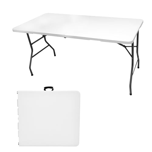 YDY+YQY Folding Table 5ft, Plastic Heavy Duty Fold in Half Table Portable Height Adjustable with HDPE Top for Indoor Outdo...