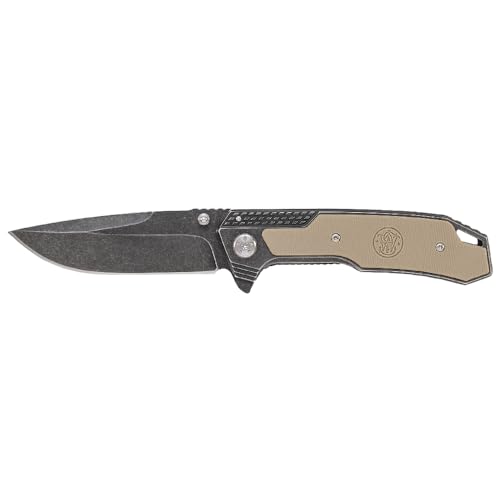 Smith & Wesson SW609 8.3in High Carbon S.S. Folding Knife with 3.6in Drop Point Blade and Stonewashed G-10 Handle for Outd...