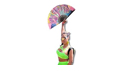 CYNMOON - Mushrooms - Large Rave Clack Folding Hand Fan for Men/Women - for EDM, Music Festival, Club, Event, Party, Danc...