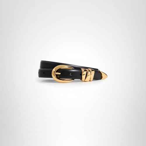 Madewell Women's Triple Metal Keeper Belt, True Black with Gold Hardware, Small