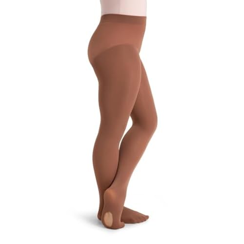 Capezio Girls' Ultra Soft Self Knit Waistband Tight,Mocha, One Size (8-12)