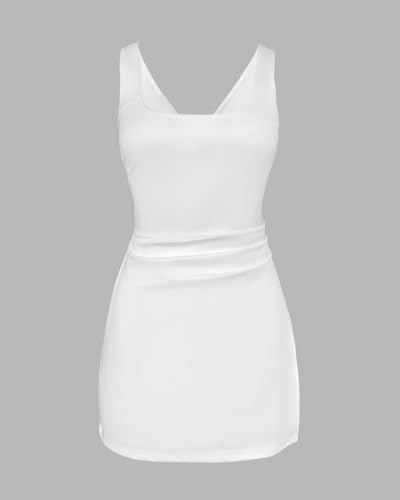 Ninimour Women's Summer Square Neck Sleeveless Bodycon Mini Dress with Shorts Twisted Backless Zipper Slim Fit Dress