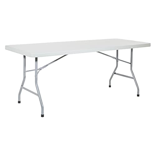 Office Star Resin Multipurpose Rectangle Folding Table for Indoor or Outdoor Use, 6 Feet Light Gray