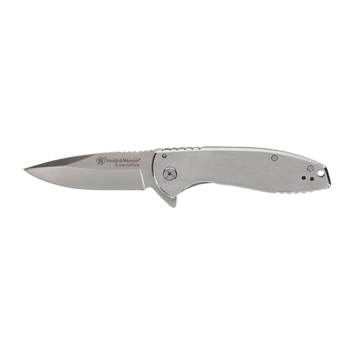 Smith & Wesson Executive Platinum Stainless Steel Knife with 3" Blade Length for Outdoor, Tactical, Survival and EDC