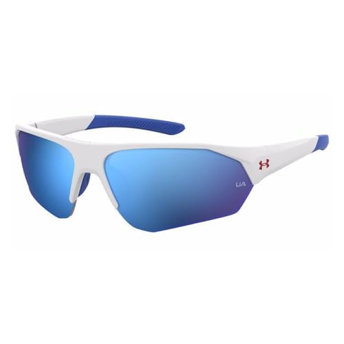 Under Armour Instinct UA7000 69MM Wrap Around Sunglasses for Youth (For girls For boys) +BUNDLE with ACCESSORY EYEWEAR KIT (Matte White/Blue Wrap, 59)