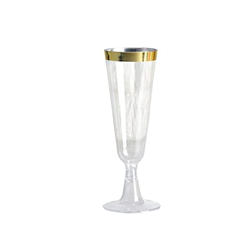 24 pcs 5 oz Clear with Gold Rim Plastic Champagne Flutes Glasses - Clear Drinkware, Plastic Wine Glasses for Weddings Part...