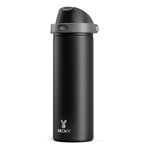 24 oz Insulated Water Bottle for Sports: Meoky Stainless Steel Water Bottle with 2-in-1 Straw and Spout Lid - Leak Proof, ...