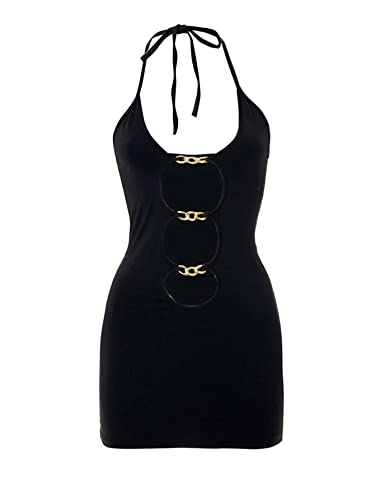 Verdusa Women's Going Out Dresses Cut Out Backless Halter Bodycon Mini Dress Birthday Concert Rave Outfits