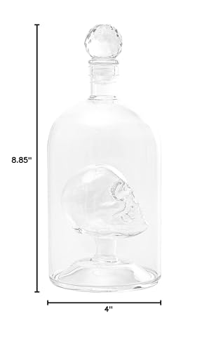 Kobi & Knight Premium Skull Decanter - Handmade Skull Whiskey Decanter with Airtight Stopper - Borosilicate Glass Skull Decanter - Thick Vodka, Rum, Gin, Tequila Bottle - 25fl oz / 750ml Skull Barware