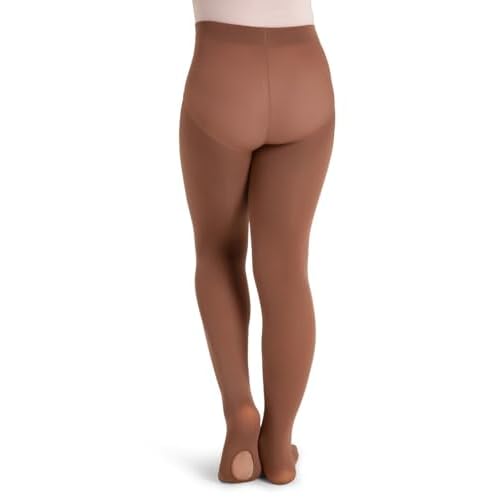 Capezio Girls' Ultra Soft Self Knit Waistband Tight,Mocha, One Size (8-12)