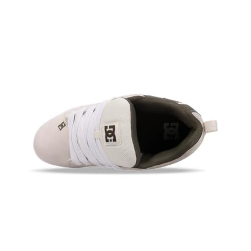 DC Men's Court Graffik Skate Shoe, White/Olive, 10