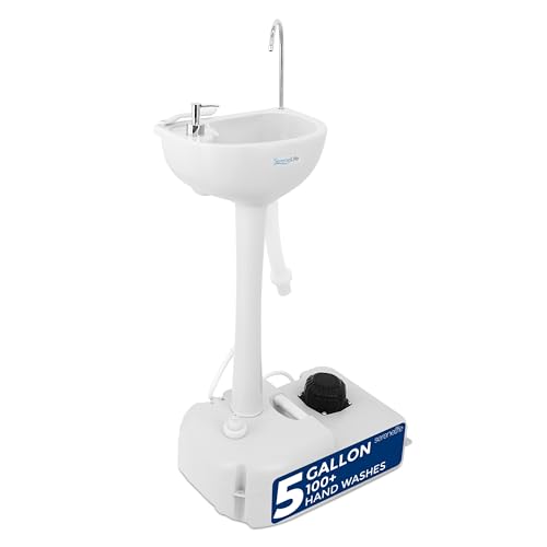 SereneLife Portable Camping Sink with 19L (5+ Gallon) Water Tank, Hands-Free Foot Pump, Soap Dispenser & Towel Holder, Com...