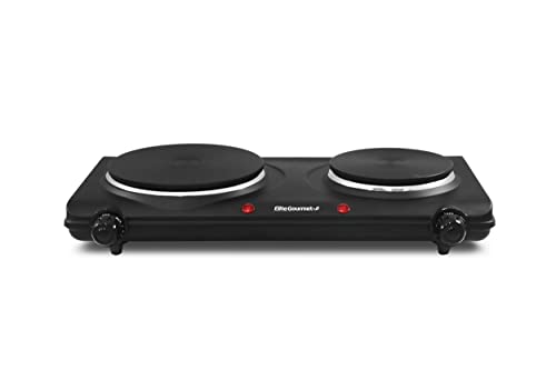Elite Gourmet EDB-302BF Countertop Double Cast Iron Burner, 1500 Watts Electric Hot Plate, Temperature Controls, Power Ind...