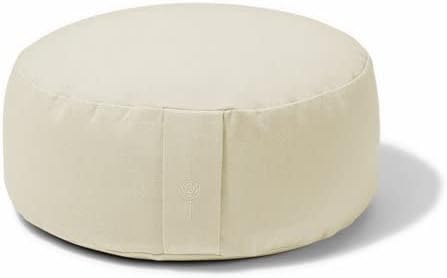 Organic Round Meditation Cushion by renoo - Durable Comfortable Cotton, Linen, Hemp - Modern Zafu - Buckwheat Floor Pillow Yoga Bolster in 15 Colors Removable Cover - 15 inches - Vanilla