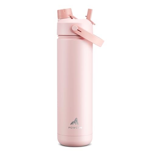 POWCAN 26 oz Insulated Water Bottle with 2-in-1 Straw and Spout Lid, Keep Cold 24H, Leak-Proof, Fits in Car Cup Holder, St...