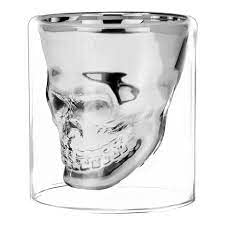 Set of 4 Double Wall Silver Skull Glasses