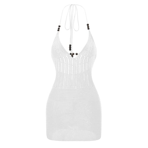 Women Crochet Halter Mini Dress Beach Cover Up