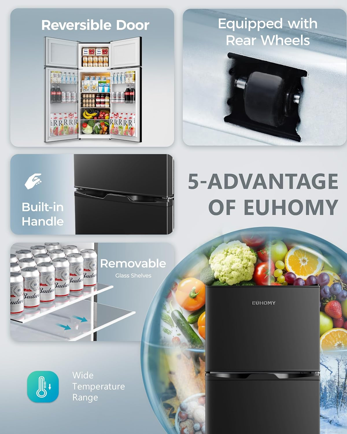 7.4 Cu.Ft. Refrigerator with Freezer, 2 Door Fridge, Adjustable Thermostat，Large Capacity, Refrigerator for Kitchen/Dorm/Office/Apartment - Food Storage or Cooling Drinks, Black
