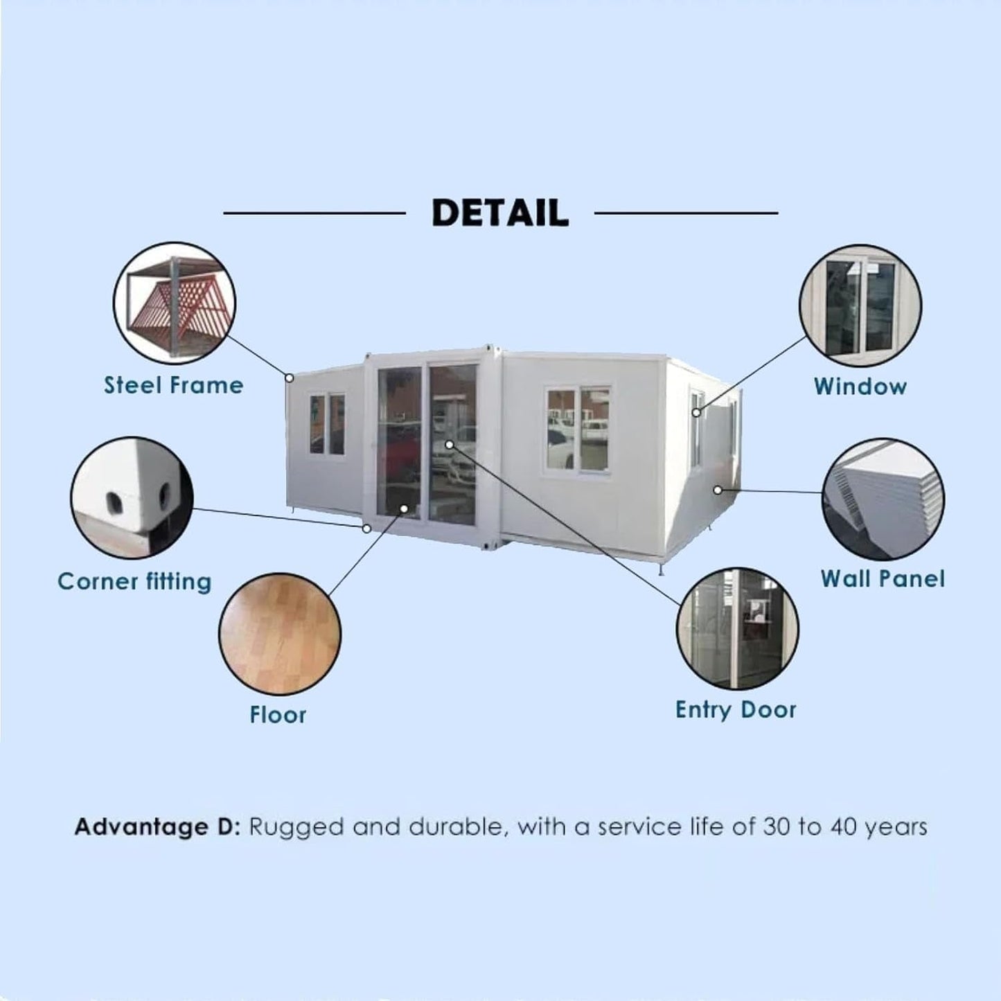 Prefab Tiny Homes for Sale, Extendable Container House Casas Prefabricadas Para Vivir 20Ft 40Ft Foldable Modular House with 2-3 Bedrooms, Kitchen and Bathroom Tiny Houes to Live in for Adults