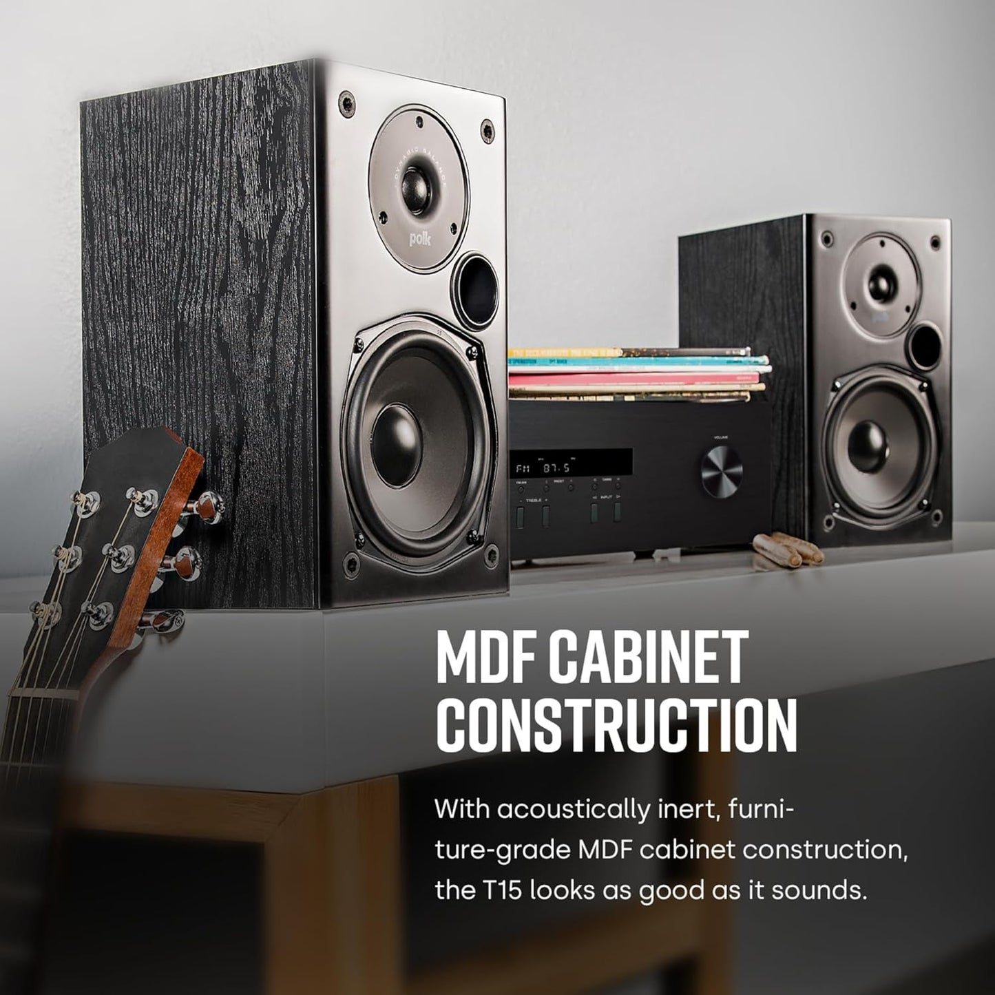 T15 Home Theater and Stereo Bookshelf Speakers – Deep Bass Response, Dolby and DTS Surround, Wall-Mountable, Pair, Black