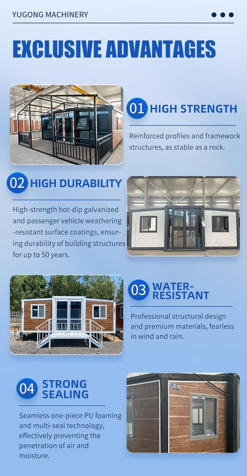 Portable Foldable Solar-Powered Off-Grid Modular Tiny Home | Prefab Mobile Container Cabin | Modern Villa with Bedroom Bathroom and Kitchen for Remote Living & Rental