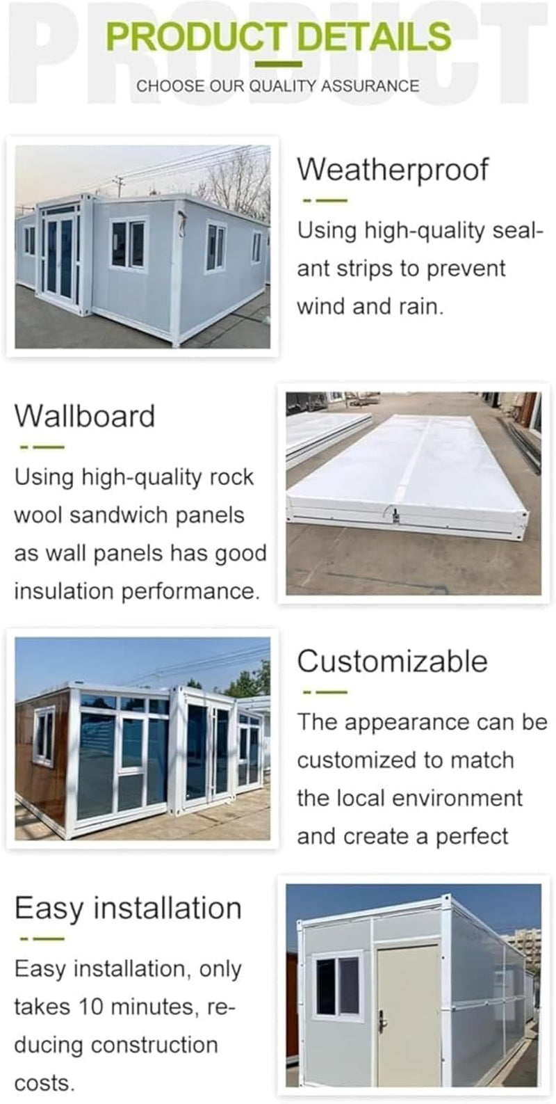 40FT Tiny Homes for Sale Prefab Portable Modular Tiny House to Live in for Adults Modular Mobile Home with 2 3 4 Bedroom Expandable Container House Foldable House with Fully Equipped Bath & Kitchen