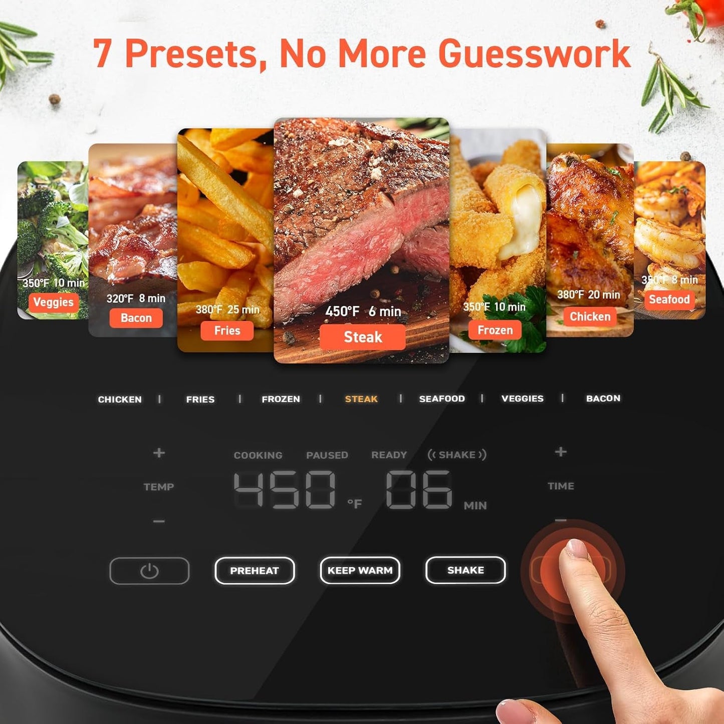 Air Fryer Pro 9-In-1, Compact 5QT, Ceramic Coating, 450℉: Half Time & Chef-Grade Cook, One-Wipe Clean Glass Panel, 130+ In-App Recipes, Nonstick & Dishwasher-Safe Basket, Gray