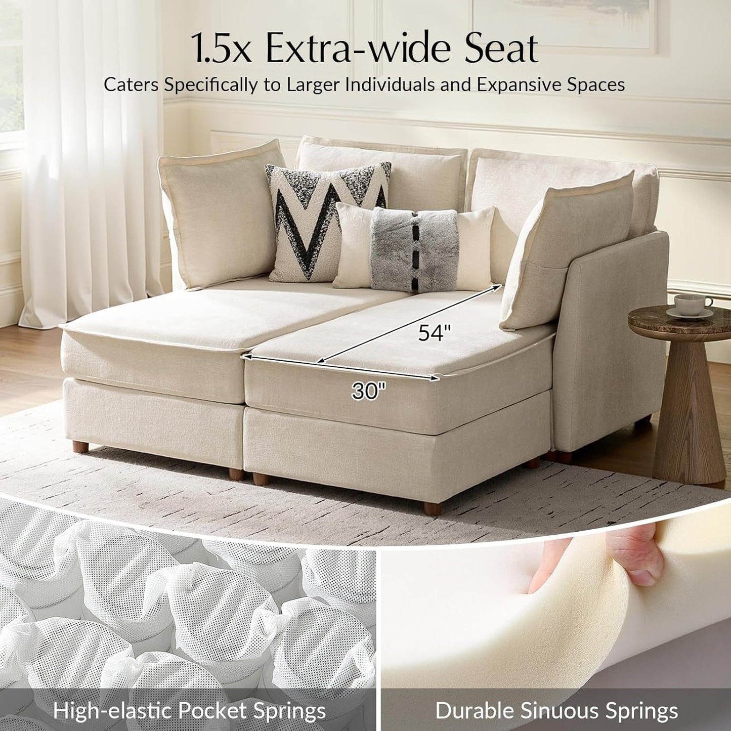128'' Modular Sectional Sofa with Chaise, Oversized U Shaped Sofa with Hidden Storage Compartment, Comfy Cloud Couch with Extra-Wide Seat, Tool-Free Assembly, Beige