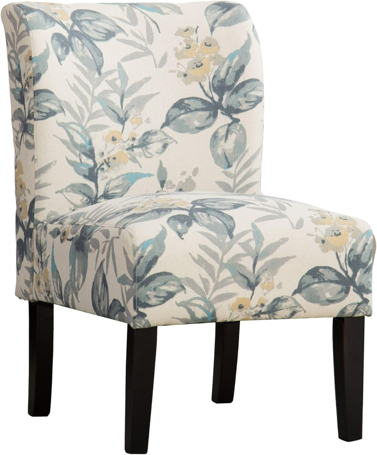 Capa Print Abric Armless Contemporary Accent Chair, Blue Leaves
