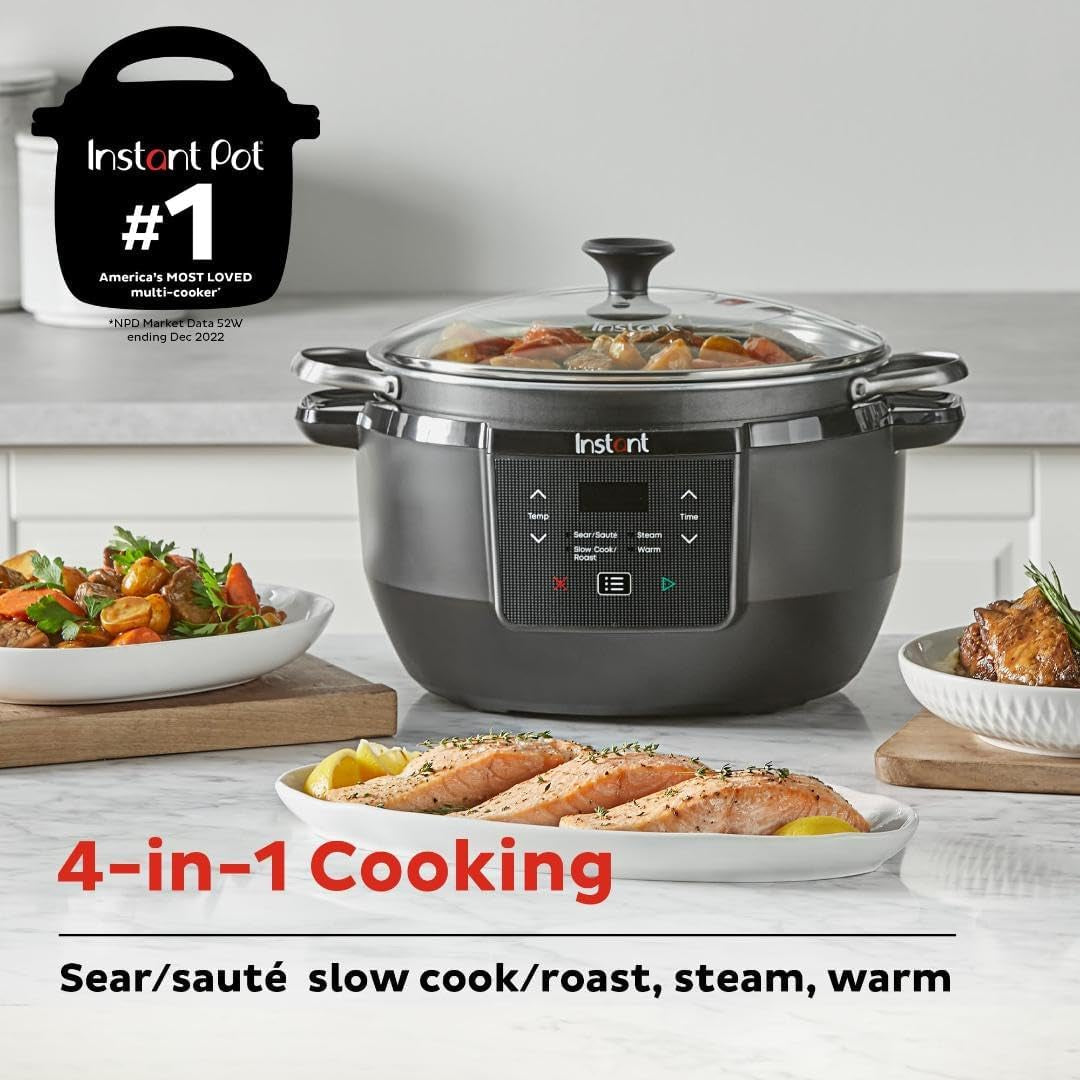 Superior Cooker 7.5QT Slow Cooker and Multicooker, 4-In-1 Functions, Sears/Sauté, Slow Cooks/Roast, Steams and Warms, from the Makers of