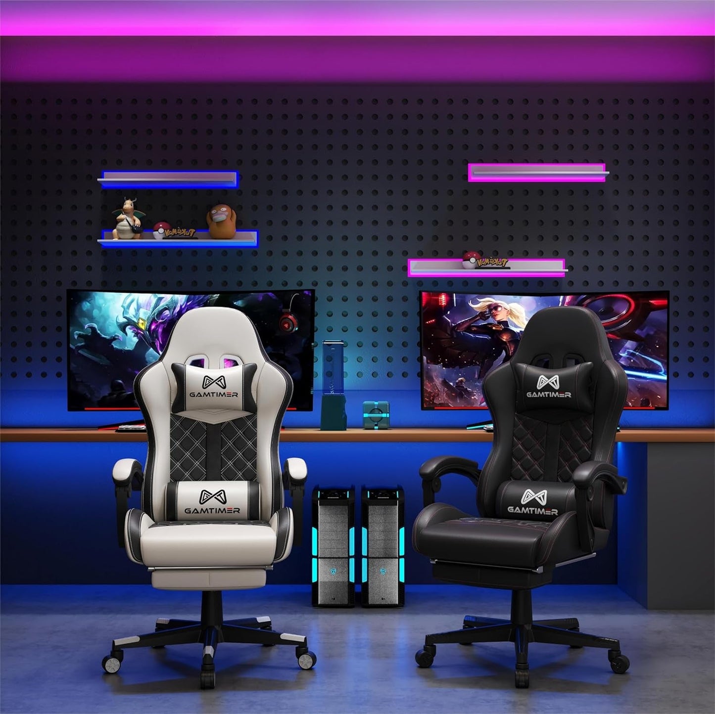 Office Chair, 400 Lbs Adult Chair, High Back Computer Chair with Footrest and Linked Armrests, Office Video Game Chair with Lumbar Support (White)