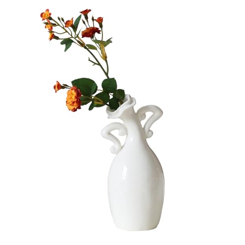 XMMEIMK Vase with Attitude, White Ceramic Small Neck Vases, Novel and Lovely Unique Shape Vase, 7inch Modern Home Decorati...