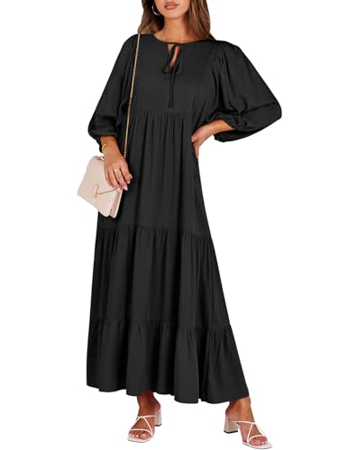 ANRABESS Womens Boho Maxi Dresses 2026 Summer V Neck Puff Sleeve Floral Flowy Swing Fall Casual Long Dress