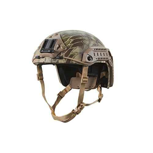 Lancer Tactical Medium - Large Industrial ABS Plastic Constructed Maritime Helmet Adjustable Crown 20mm Side Rail Adapter Padding Stickers NVG Shroud Bungee Retention Goggle Clip (Highlander)