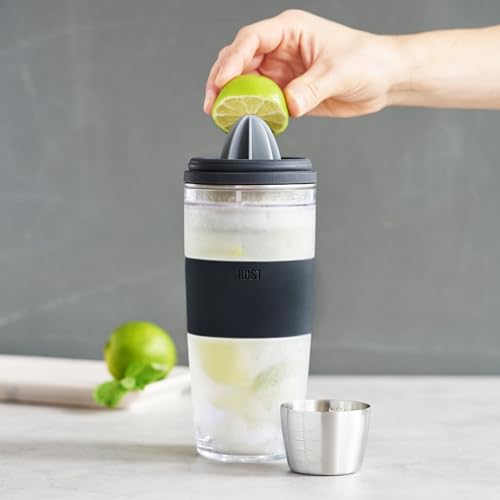 HOST Cocktail Shaker FREEZE Double-Walled Cup with Citrus Reamer, Strainer, Jigger Cap for Cold Brew Cocktails, Stainless ...