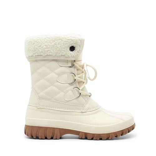 DREAM PAIRS Womens Winter Snow Duck Boots,Waterproof Mid Calf Anti-slip Stability Lace Up Faux Fur Lining Warm Cozy Boots ...