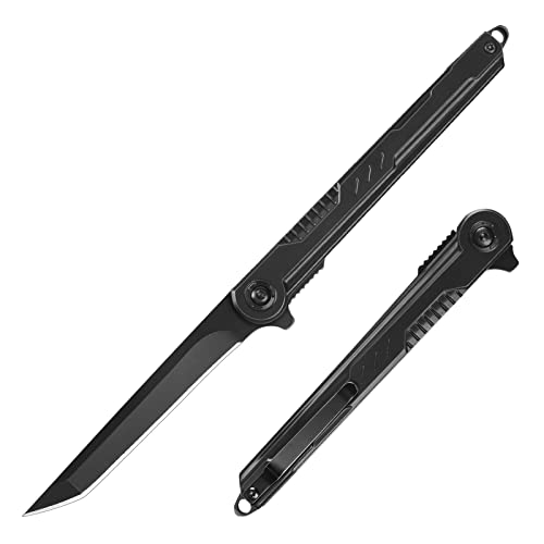 FUNBRO EDC Pocket Knife - 7CR13Mov Steel Tanto Blade, Slim Survival Knife with Clip and Liner Lock, Window Breaker for Out...