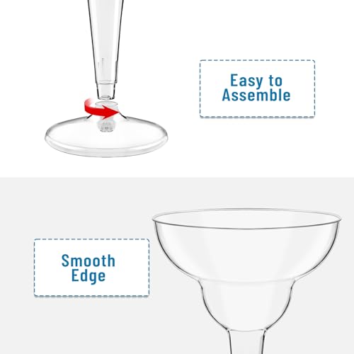 Kucoele 24 Pack Plastic Margarita Glasses, 12oz Disposable Cocktail Glasses Clear Party Cups for Wine, Champagne, Martini