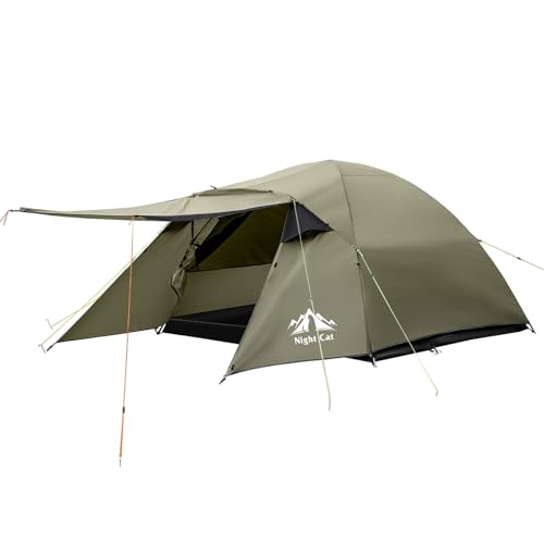Night Cat Camping Tent 2 3 Persons with Porch Family Backpacking Tent Double Layers Waterproof Easy Clip Setup 7x6x4.3ft P...