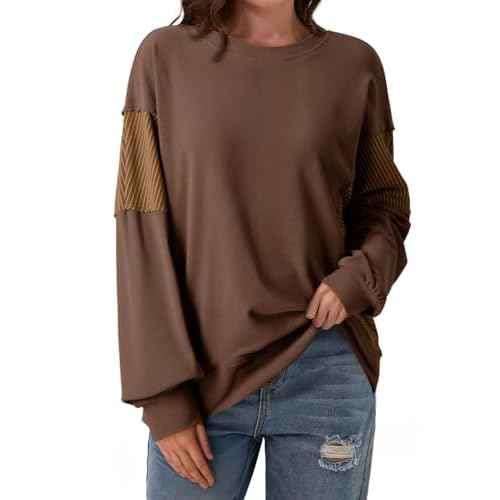 Dokotoo Casual Crewneck Sweatshirt for Women Long Sleeve Soft Knit Tops Striped Contrast Tunic Shirts Fall Winter Clothes